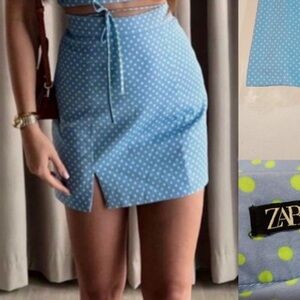 Zara polka dot mini skirt blue and green size XS